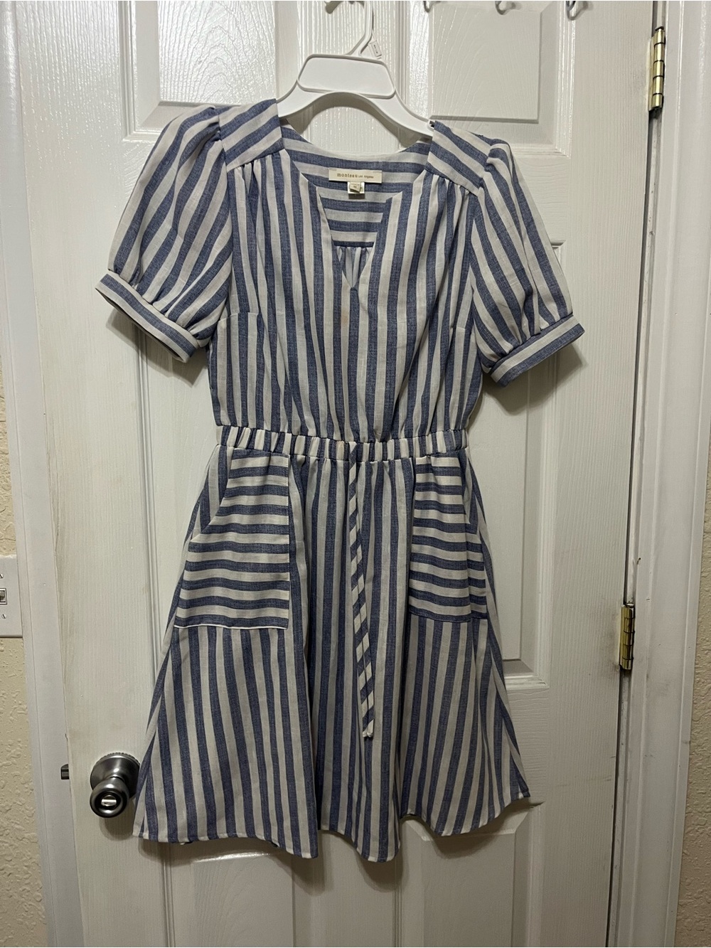 Monteau Blue and White Striped Casual Girls Dress